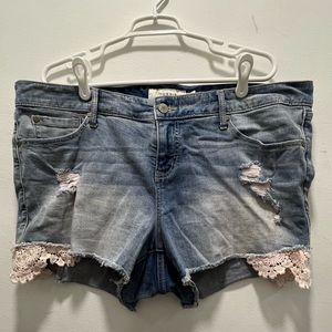 Torrid Distressed Denim Lace Shorts